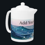 Waterverf Blauwe Witte Oceaan Wave Aangepaste Foto Theepot<br><div class="desc">Waterverf Blue White Ocean Wave Custom Photo Name Ervaar de schoonheid van de oceaan met onze handgeschilderde gepersonaliseerde Waterverf Blue White Ocean Wave collectie. Pas uw favoriete producten aan, waaronder sleutelhangers, canvasprints, muurkunsthorloges, medaillons, T-shirts, poster kettingen, klokken en meer, met uw eigen foto en naam. Elk item toont een verbluffende...</div>