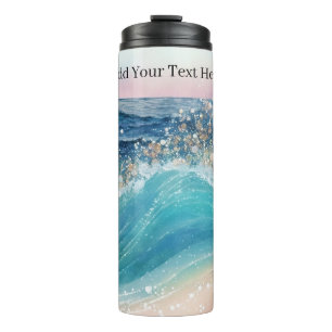 Waterverf Blauwe Witte Oceaan Wave Aangepaste Foto Thermosbeker