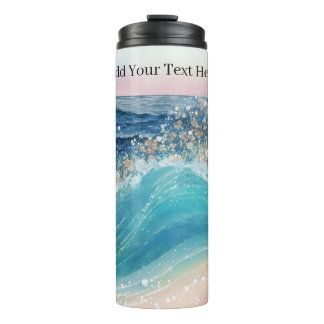 Waterverf Blauwe Witte Oceaan Wave Aangepaste Foto Thermosbeker