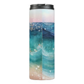 Waterverf Blauwe Witte Oceaan Wave Aangepaste Foto Thermosbeker (Achterkant)