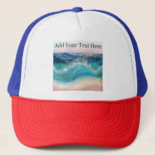 Waterverf Blauwe Witte Oceaan Wave Aangepaste Foto Trucker Pet