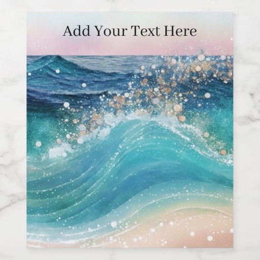 Waterverf Blauwe Witte Oceaan Wave Aangepaste Foto Wijn Etiket (Enkel label)