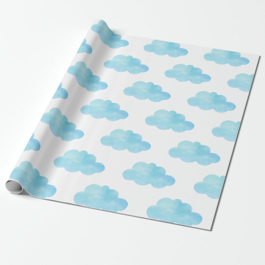Waterverf Blauwe wolken Cadeaupapier (Uitgerold)