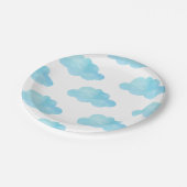 Waterverf blauwe wolken papieren bordje (Gekanteld)