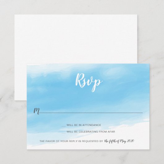 Waterverf Blauwe Zee Bruiloft RSVP Kaart (Voorkant / Achterkant)