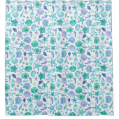 Waterverf blauwe zee schelpen en zeesterren douchegordijn (Voorkant)