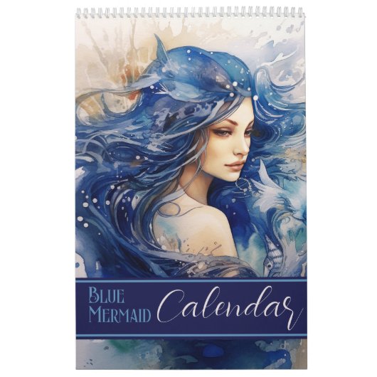 Waterverf Blauwe Zeemeermin Kalender (Hoes)