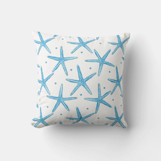 Waterverf Blauwe Zeesterren Patroon Kussen (Voorkant)