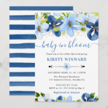 Waterverf Blauwe Zomerbloemen Baby Shower