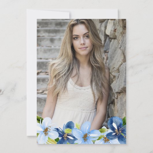 Waterverf Blauwe Zomerbloemen Foto Sweet 16 Kaart (Achterkant)