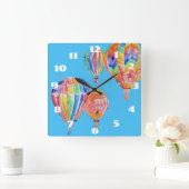 Waterverf blauwe zure warme luchtballon vierkante klok (Huis)