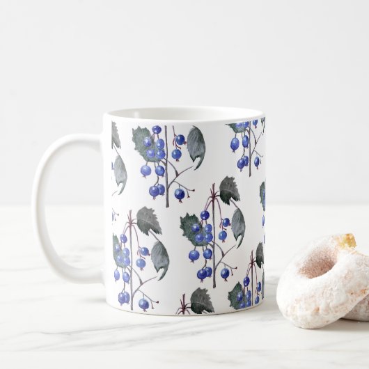 Waterverf Blauwebessen Patroon Koffiemok (Met donut)