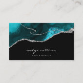 waterverf blauwgroen agate op zwart visitekaartje (Voorkant)