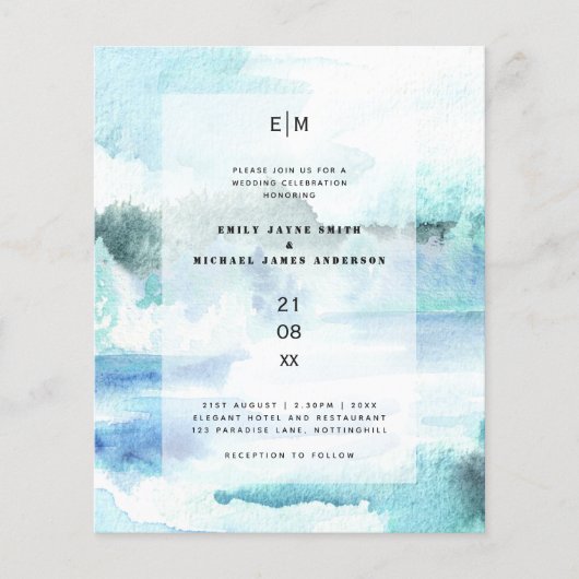 Waterverf Blauwgroen Aqua Beach Wedding Invites (Voorkant)