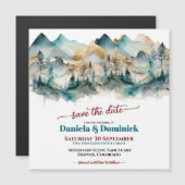 Waterverf Blauwgroen Berg Bewaar de datummagneet (Voorkant / Achterkant)