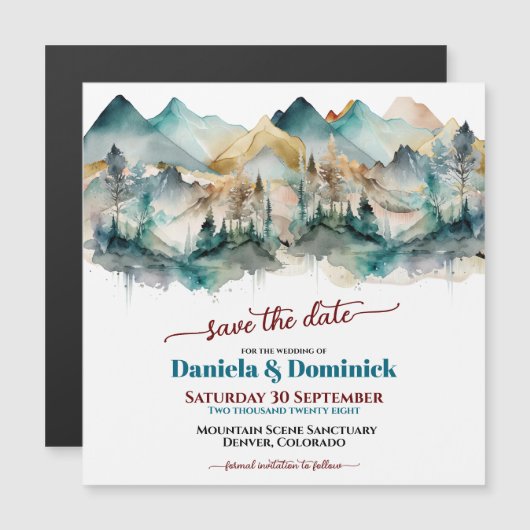 Waterverf Blauwgroen Berg Bewaar de datummagneet (Voorkant / Achterkant)