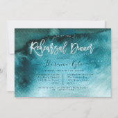 Waterverf Blauwgroen Blauw+Faux Silver Rehearings Kaart (Voorkant)
