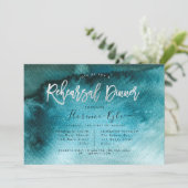 Waterverf Blauwgroen Blauw+Faux Silver Rehearings Kaart (Staand voorkant)