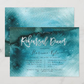 Waterverf Blauwgroen Blauw+Faux Silver Rehearings Kaart (Voorkant / Achterkant)