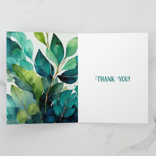 Waterverf, Blauwgroen, Blauw, Groen, Botanisch, Ab Bedankkaart (Binnen)