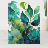 Waterverf, Blauwgroen, Blauw, Groen, Botanisch, Ab Bedankkaart (Achterkant)