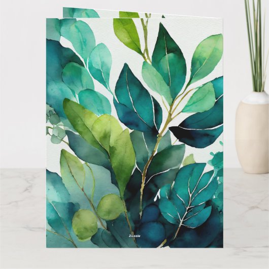 Waterverf, Blauwgroen, Blauw, Groen, Botanisch, Ab Bedankkaart (Achterkant)