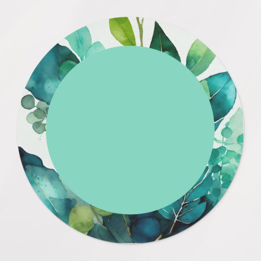 Waterverf, Blauwgroen, Blauw, Groen, Botanisch, Ab Labels (Design 2)