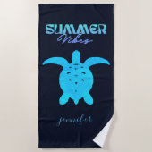 Waterverf Blauwgroen Blauw Zee Schildpad Gepersona Strandlaken (Voorkant)