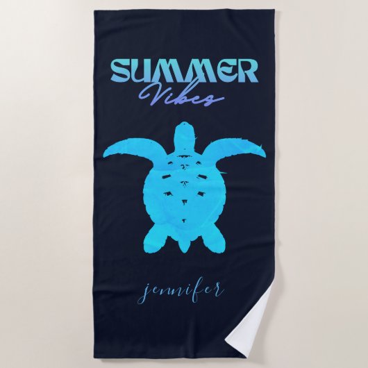 Waterverf Blauwgroen Blauw Zee Schildpad Gepersona Strandlaken (Voorkant)