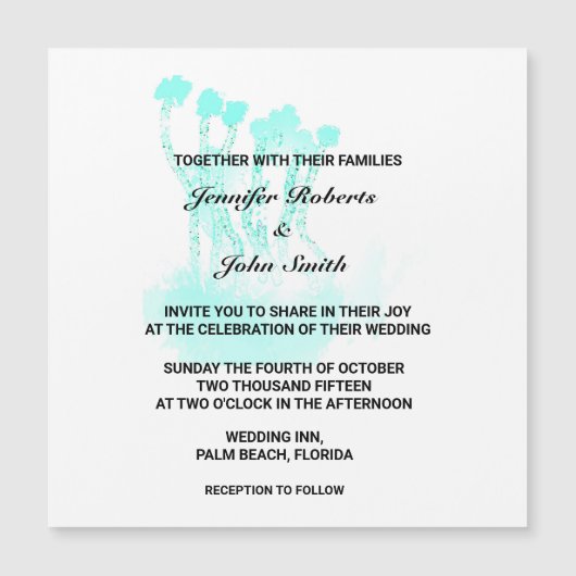 Waterverf Blauwgroen Blauwe Kunst Abstracte Bomen  Magnetische Uitnodiging (Voorkant)