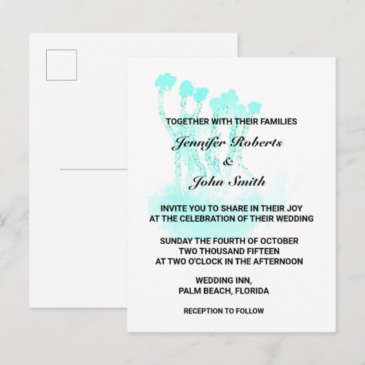 Waterverf Blauwgroen Blauwe Kunst Abstracte Bomen  Uitnodiging Briefkaart (Voorkant / Achterkant)