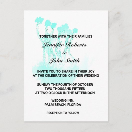 Waterverf Blauwgroen Blauwe Kunst Abstracte Bomen  Uitnodiging Briefkaart (Voorkant)