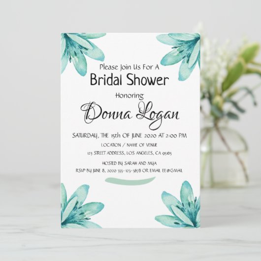 Waterverf Blauwgroen Bloemen Gepersonaliseerd Vrij Kaart (Staand voorkant)