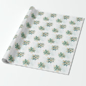 Waterverf Blauwgroen Bloemen Kerst Wrapping Papier (Uitgerold)