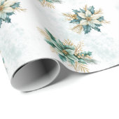 Waterverf Blauwgroen Bloemen Kerst Wrapping Papier (Rol Hoek)