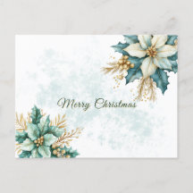 Waterverf Blauwgroen Bloemen Kerstvakantie