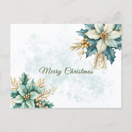 Waterverf Blauwgroen Bloemen Kerstvakantie Briefkaart