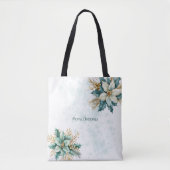 Waterverf Blauwgroen Bloemen Kerstvakantie Canvas  Tote Bag (Voorkant)