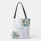 Waterverf Blauwgroen Bloemen Kerstvakantie Canvas  Tote Bag (Achterkant)