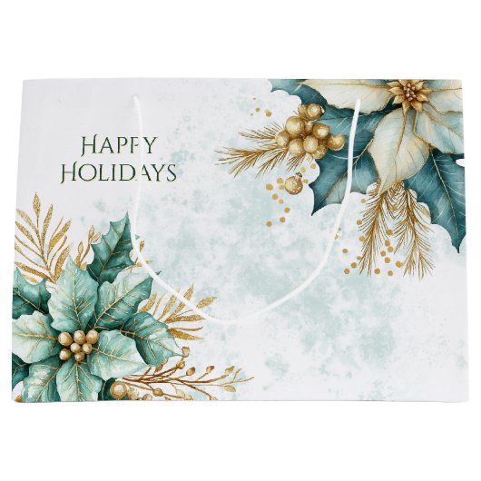 Waterverf Blauwgroen Bloemen Kerstvakantie Gift Ba Groot Cadeauzakje (Voorkant)