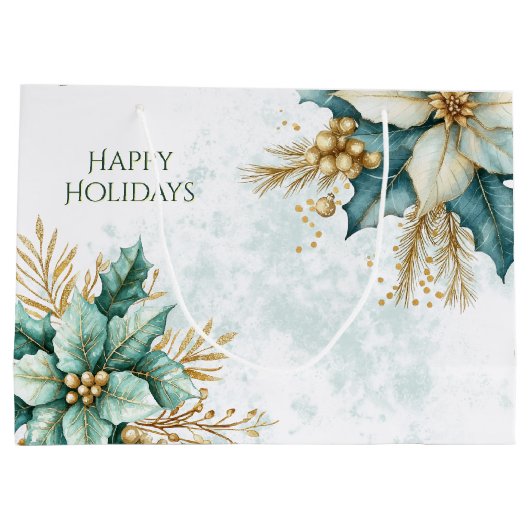 Waterverf Blauwgroen Bloemen Kerstvakantie Gift Ba Groot Cadeauzakje (Achterkant)