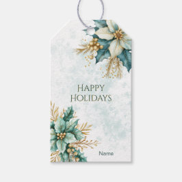 Waterverf Blauwgroen Bloemen Kerstvakantie Gift La Cadeaulabel