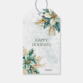Waterverf Blauwgroen Bloemen Kerstvakantie Gift La Cadeaulabel (Achterkant)