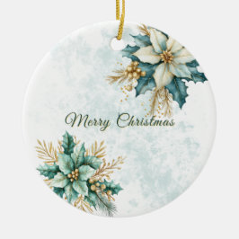 Waterverf Blauwgroen Bloemen Kerstvakantie Keramisch Ornament