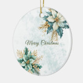 Waterverf Blauwgroen Bloemen Kerstvakantie Keramisch Ornament (Links)