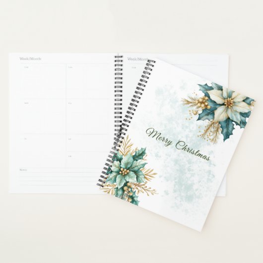 Waterverf Blauwgroen Bloemen Kerstvakantie Planner (Display)