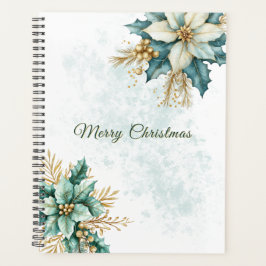 Waterverf Blauwgroen Bloemen Kerstvakantie Planner