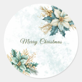 Waterverf Blauwgroen Bloemen Kerstvakantie Sticker
