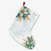 Waterverf Blauwgroen Bloemen Kerstvakantie Stockin Grote Kerstsok (Voorkant (Hangend))