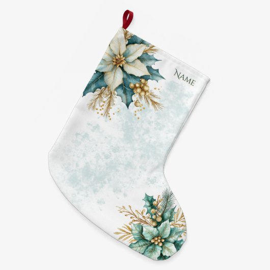 Waterverf Blauwgroen Bloemen Kerstvakantie Stockin Grote Kerstsok (Voorkant (Hangend))